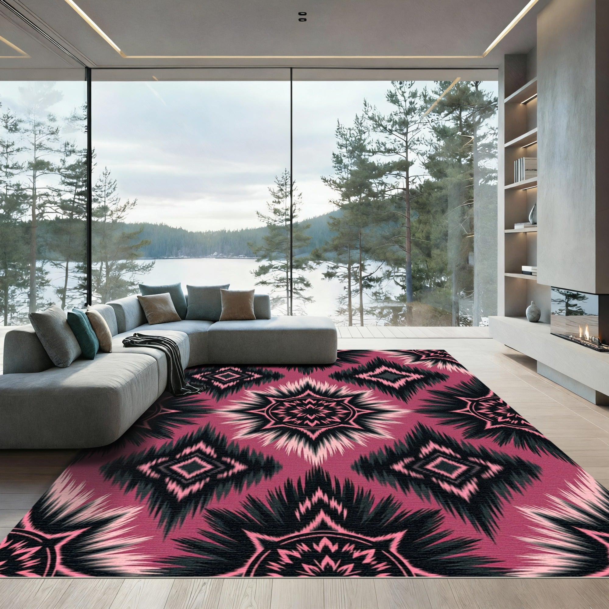 Dark Magenta Tribal Ikat Diamond Star Rug