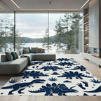 Playful Midnight Navy Dinosaur Landscape Rug