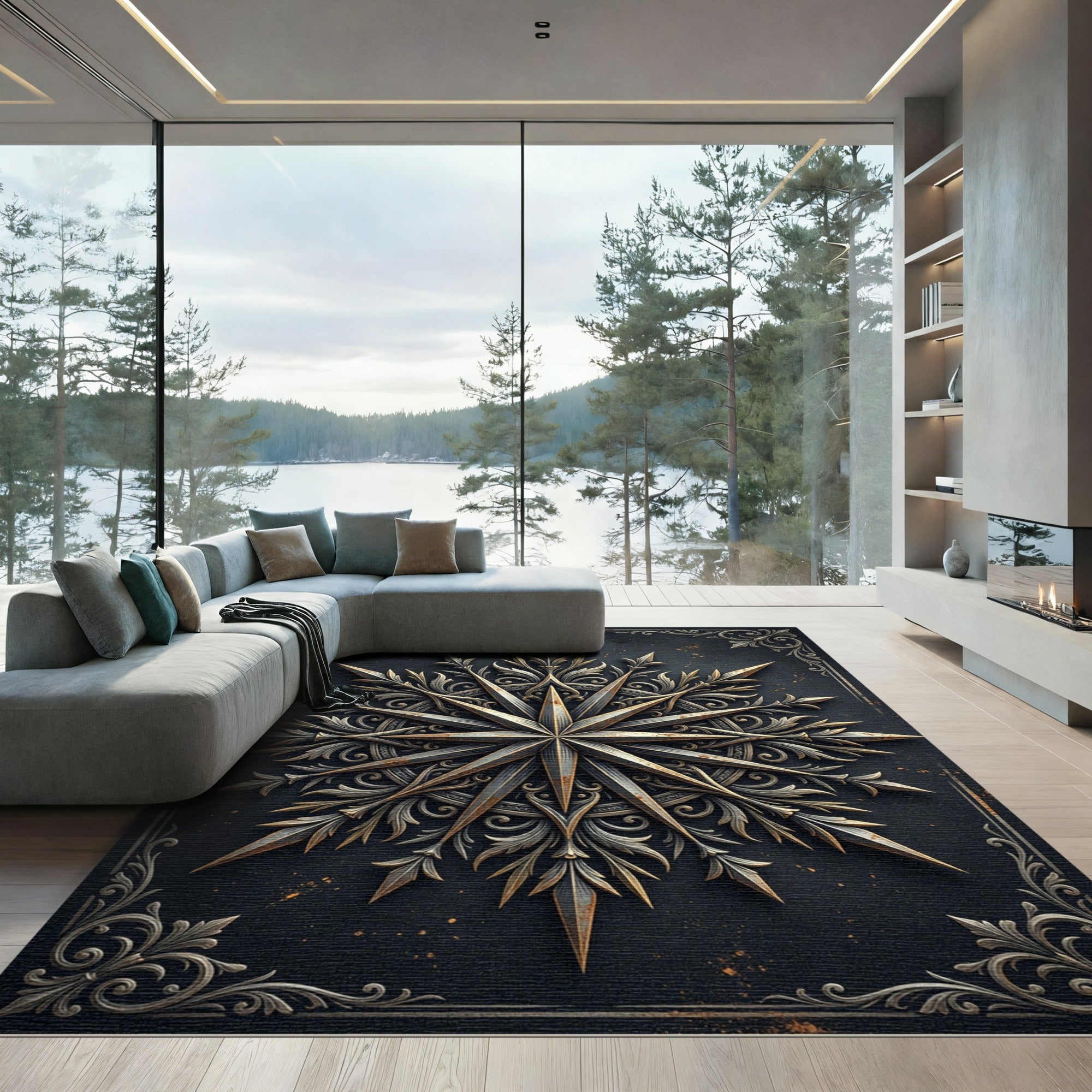 Gothic Bronze Compass Star Medallion Rug