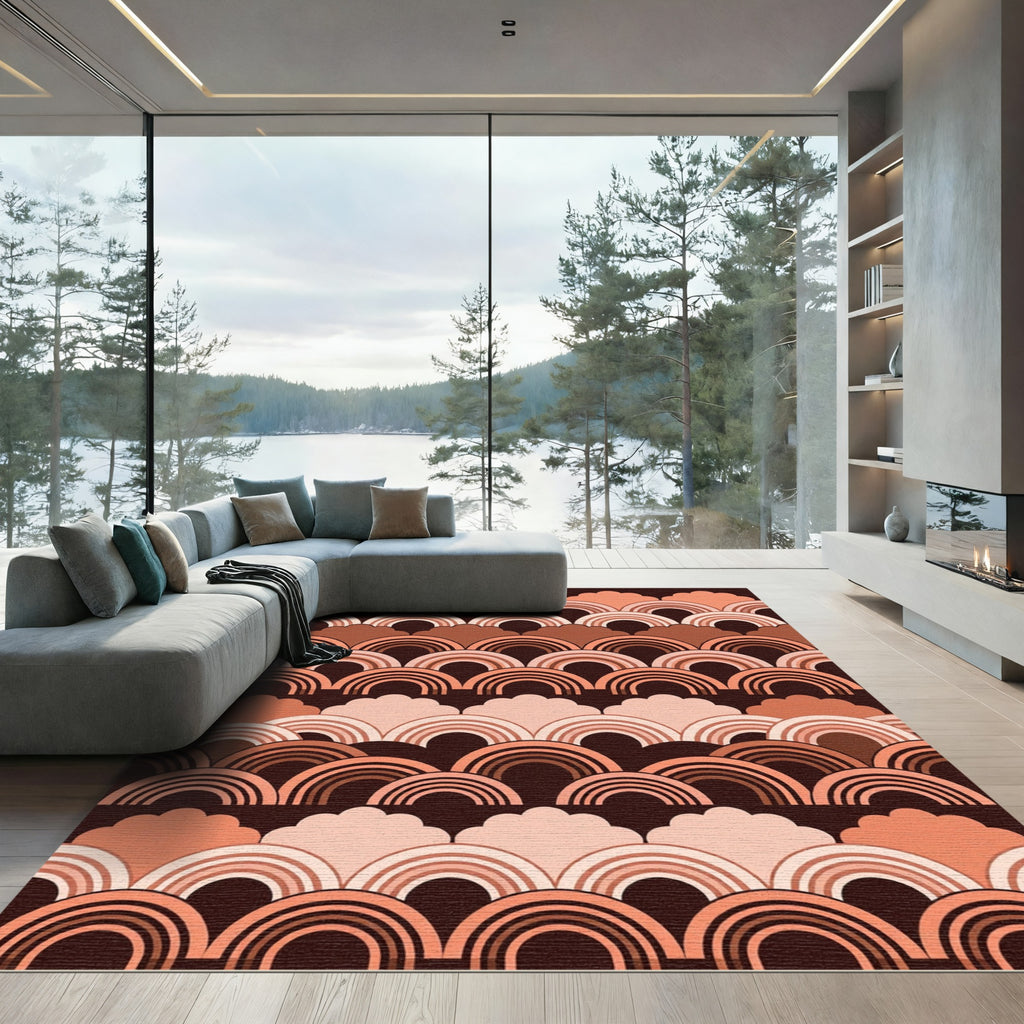 Retro Terracotta Scalloped Rainbow Arch Rug