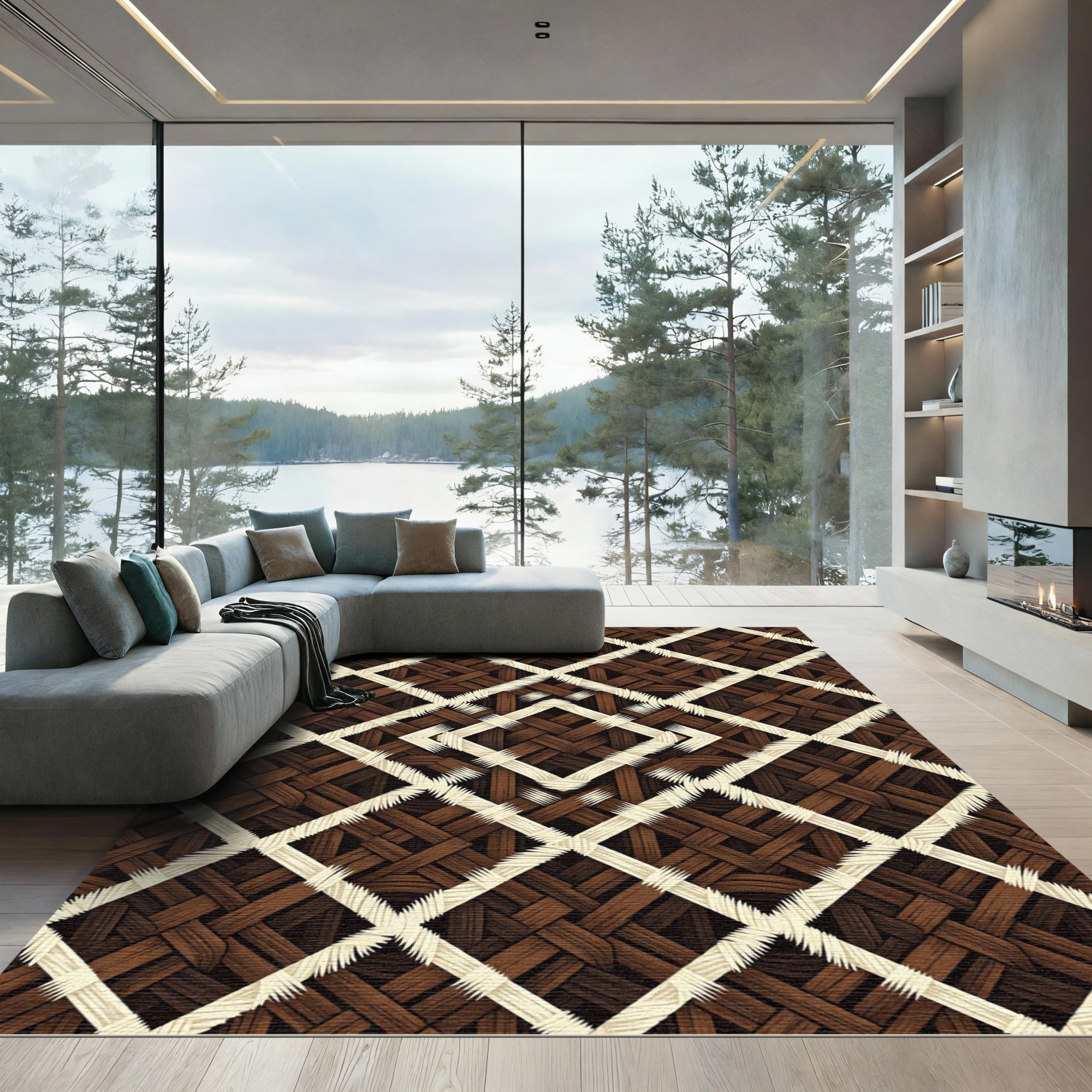 Brown Woven Diamond Lattice Rug