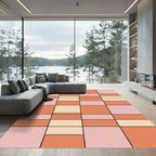 Peach Coral Pink Geometric Blocks Rug