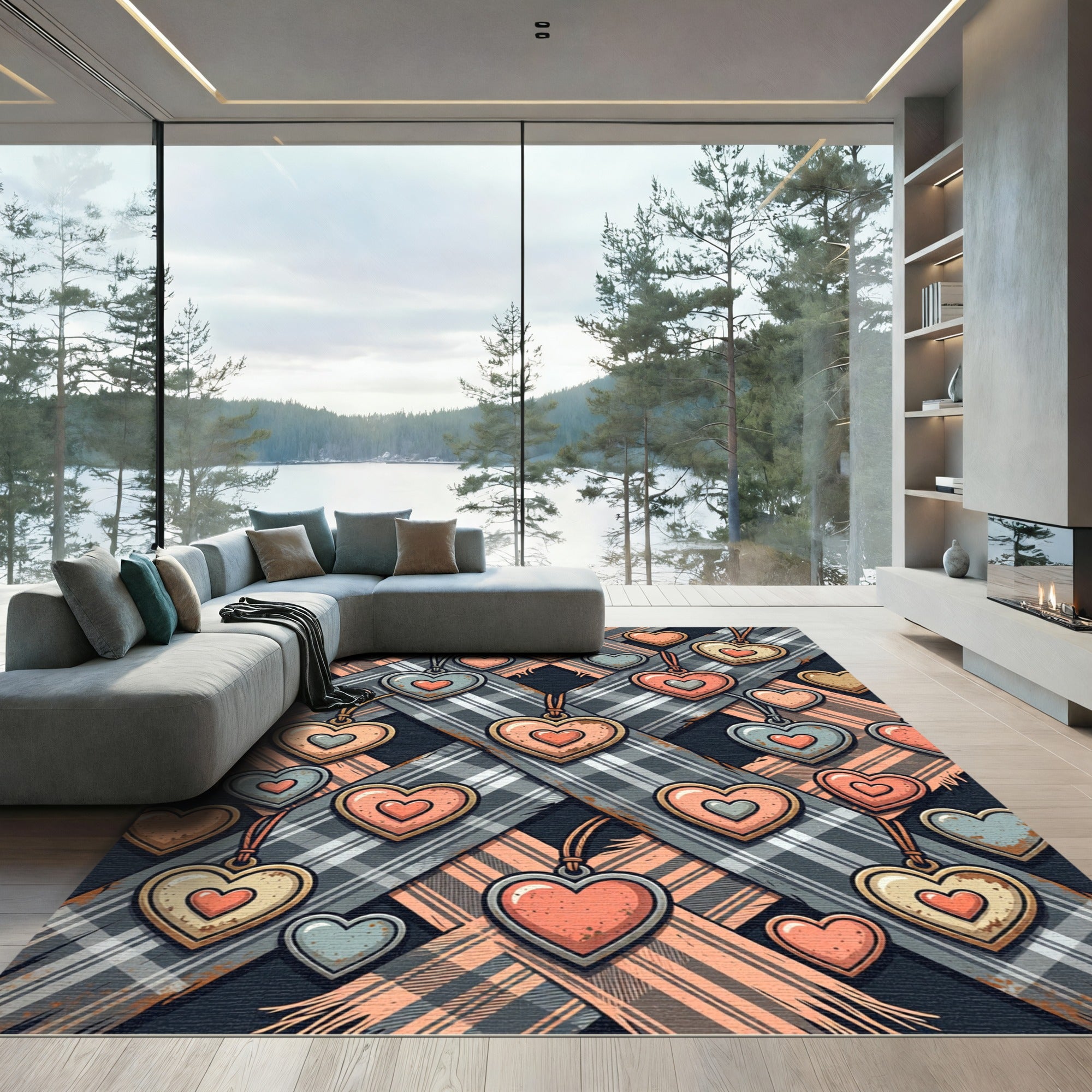 Rustic Plaid Heart Charm Tapestry Rug