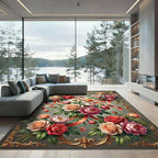 Elegant Rose Ribbon Floral Arrangement Rug
