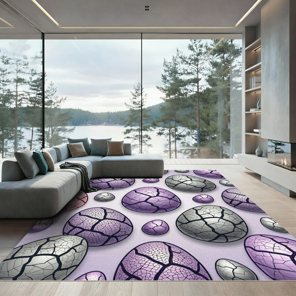 Cracked Lavender Silver Geometric Egg Arrangement Rug