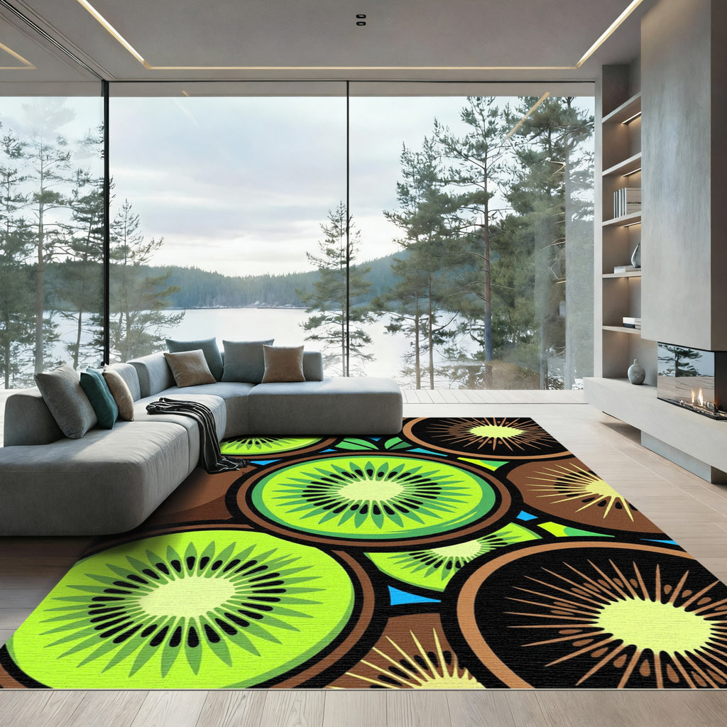 Vibrant Tropical Kiwi Fruit Illustration Rug
