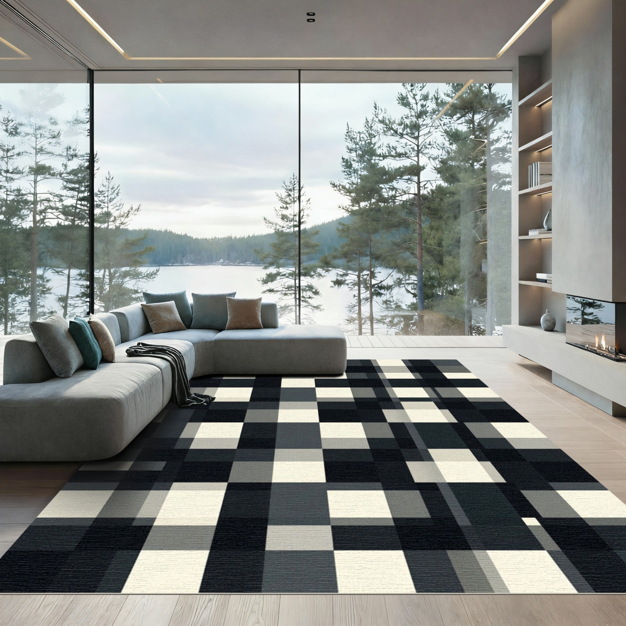 Monochrome Shadowed Buffalo Check Rug