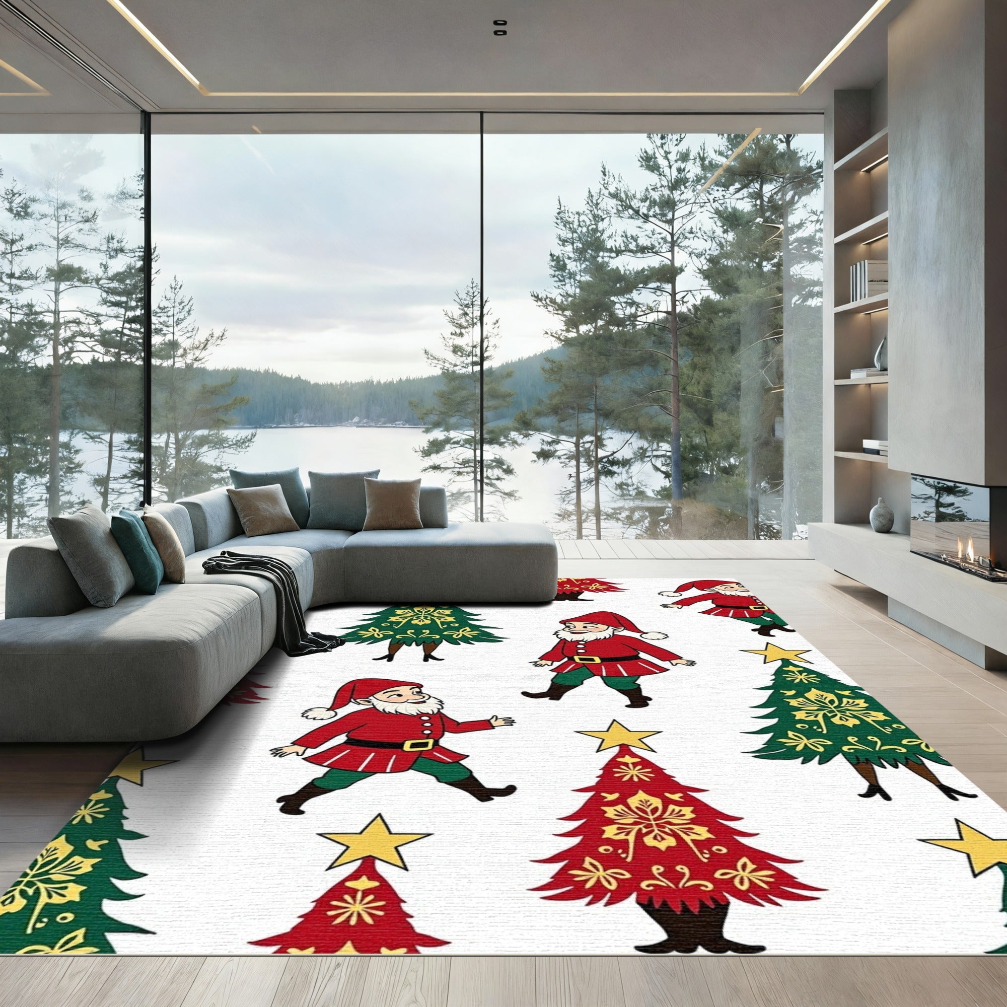 Jolly Gnomes And Festive Trees Rug