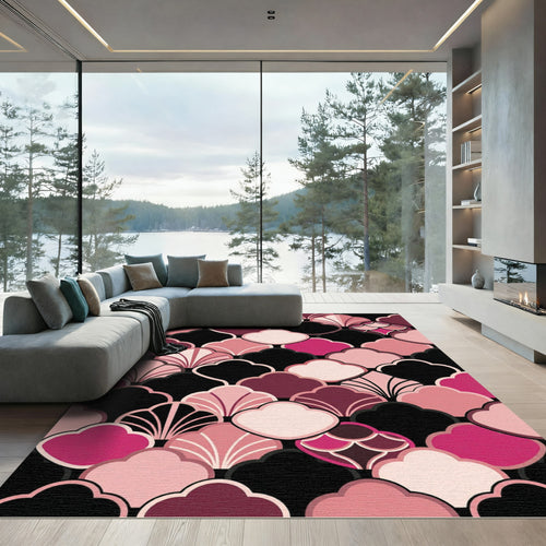 Art Deco Pink Scalloped Fan Rug