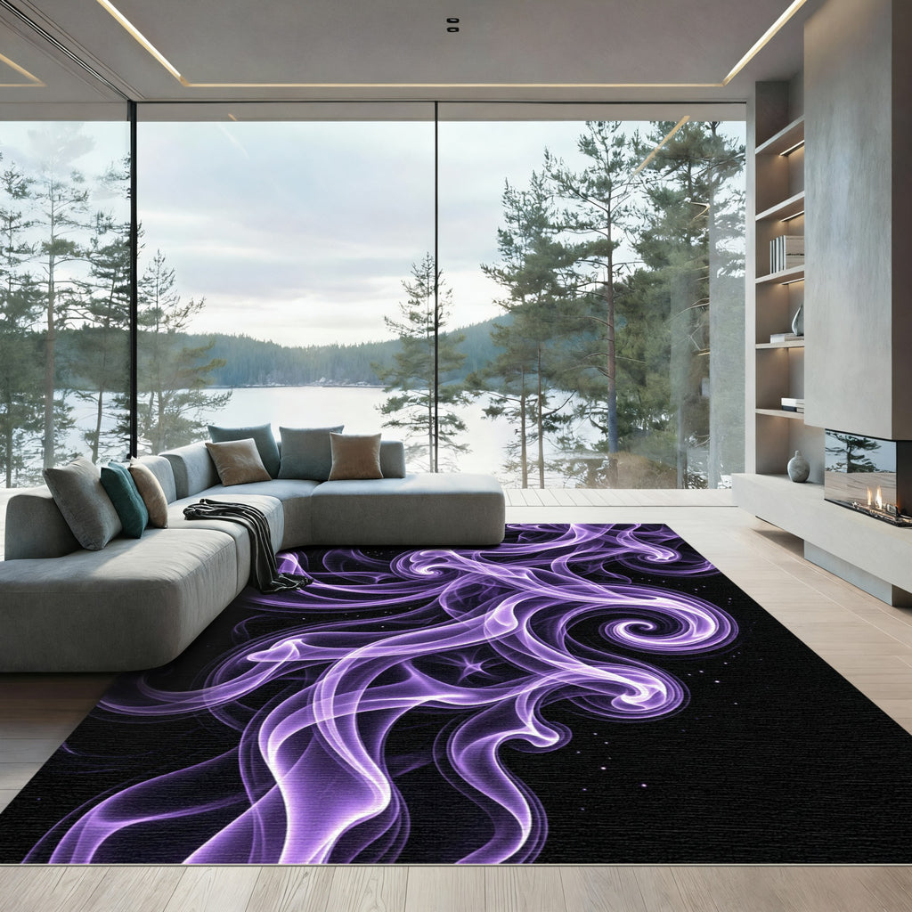 Ethereal Purple Swirling Smoke Mist Rug