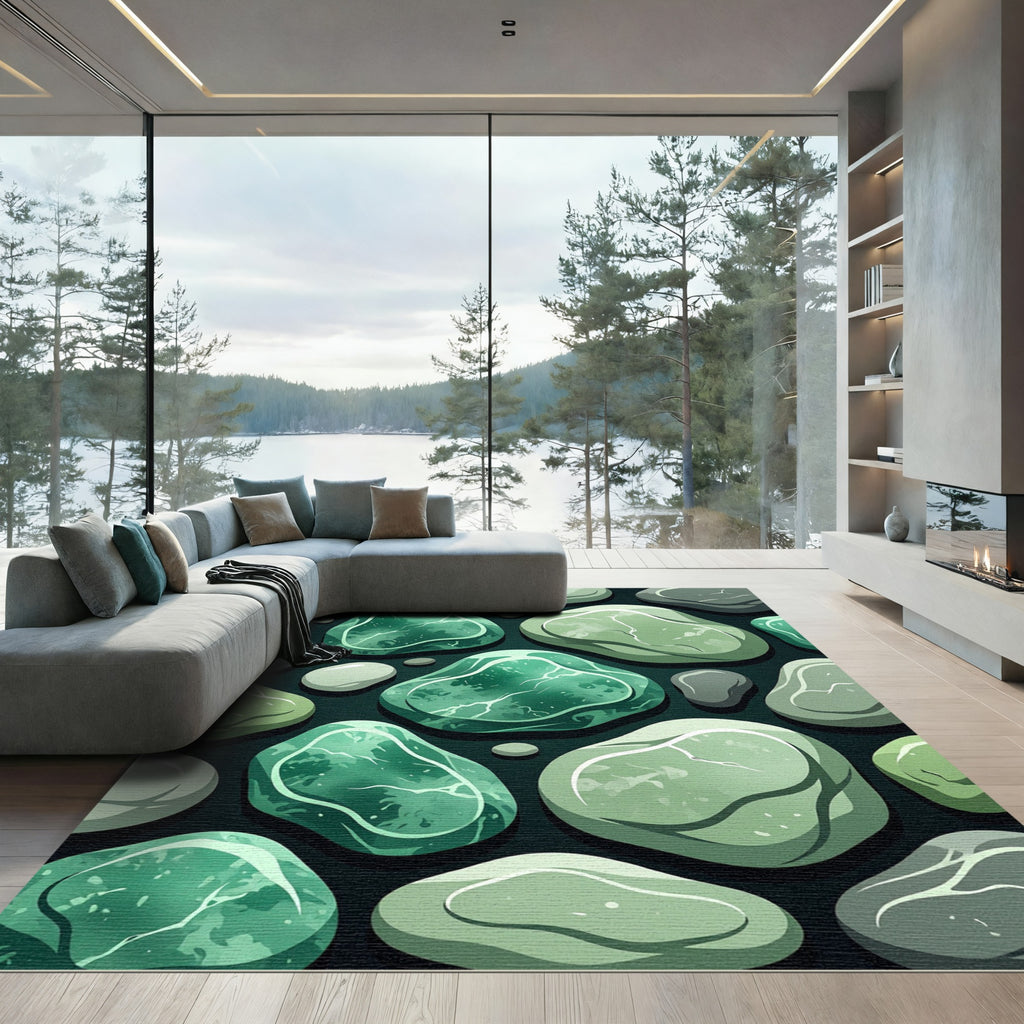 Emerald Jade Pebble Scattered Arrangement Rug