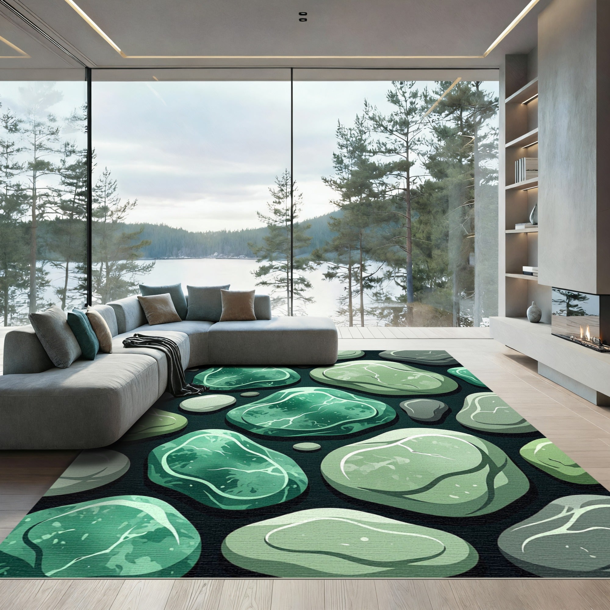 Emerald Jade Pebble Scattered Arrangement Rug
