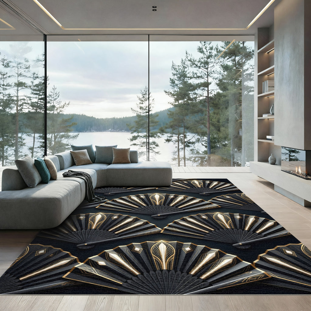 Gold Art Deco Radiant Fan Rug
