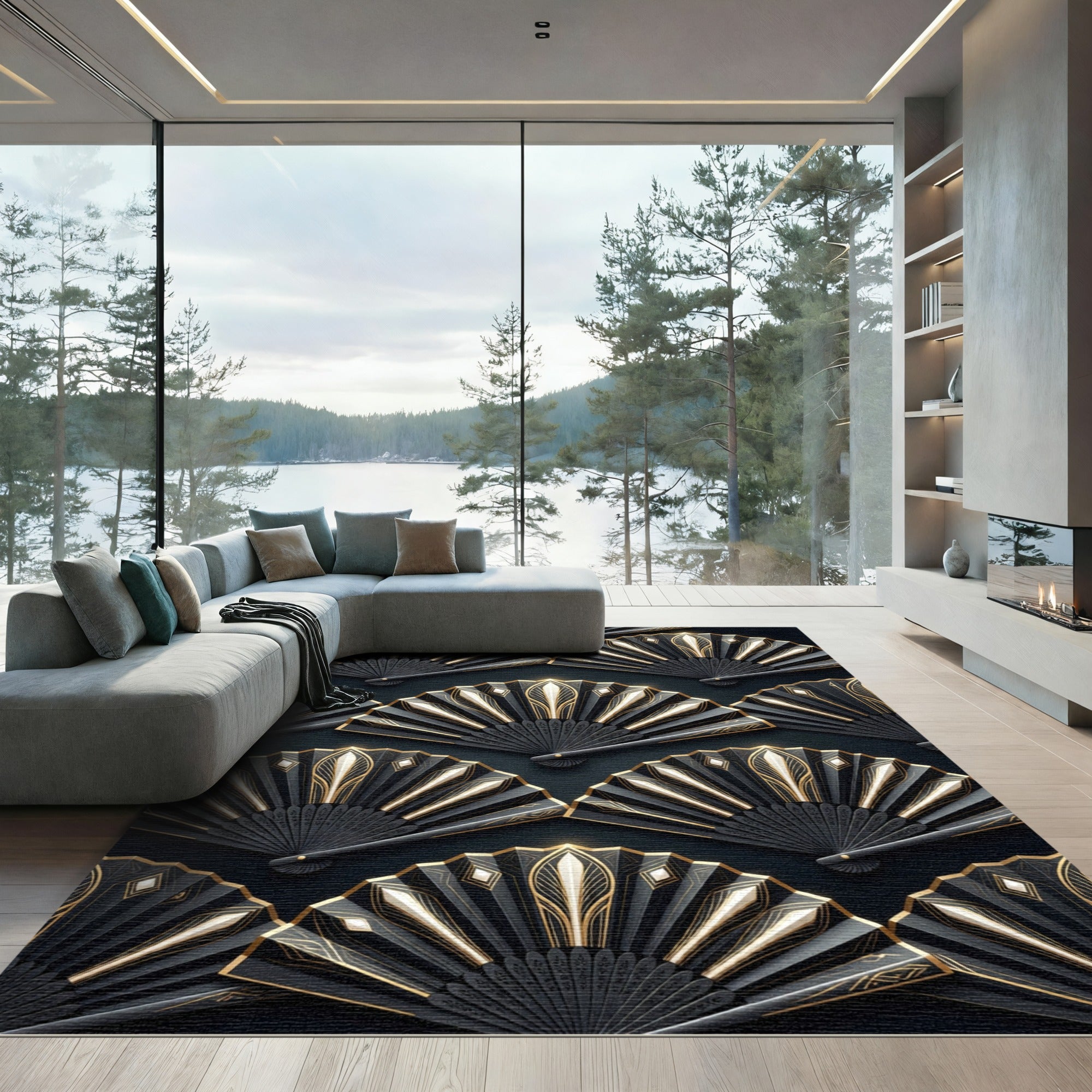 Gold Art Deco Radiant Fan Rug