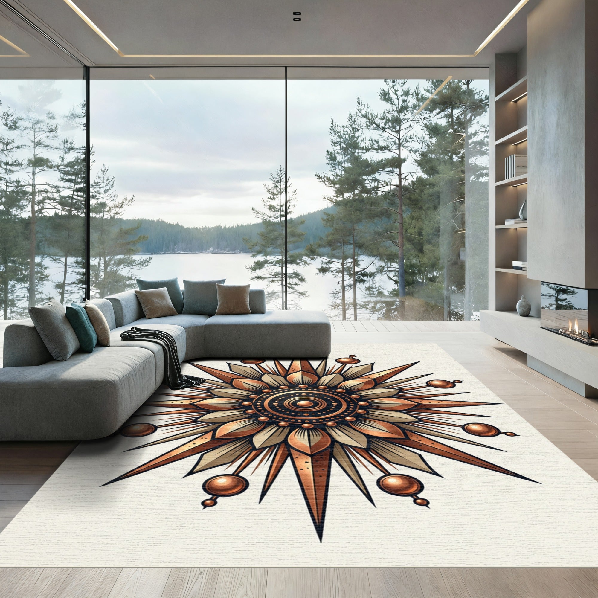 Radiant Sunburst Gold Medallion Rug