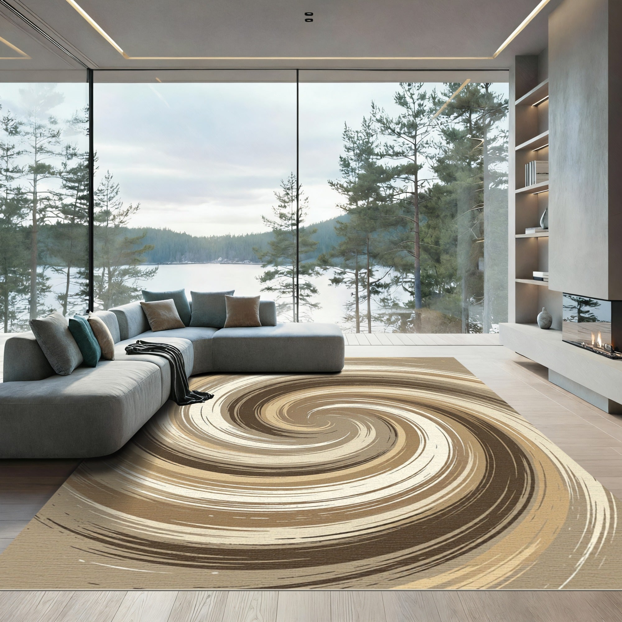 Earthy Swirl Abstract Brushstroke Rug