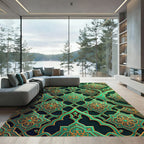 Emerald Golden Arabesque Lattice Rug