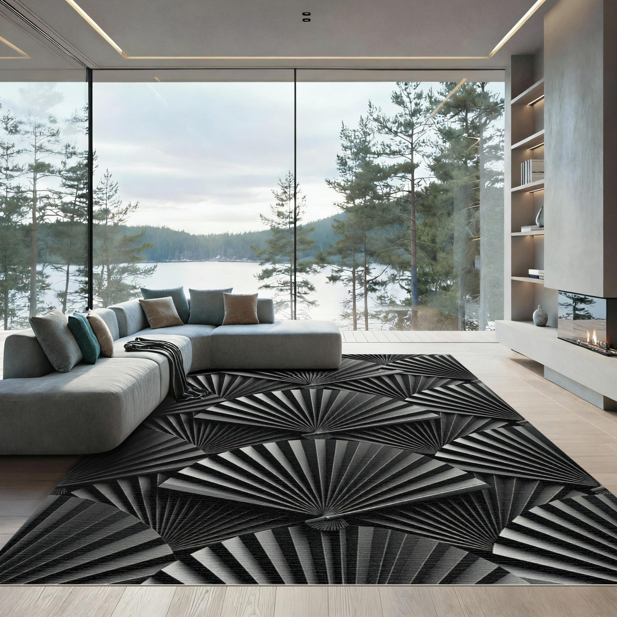 Monochromatic Gray Fanning Ribbons Rug