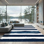 Navy Blue Oceanic Mountain Striped Art Rug