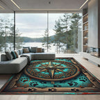 Vintage Teal Compass Paw Print Art Rug