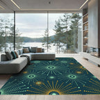 Muted Teal Orange Starburst Radiance Rug