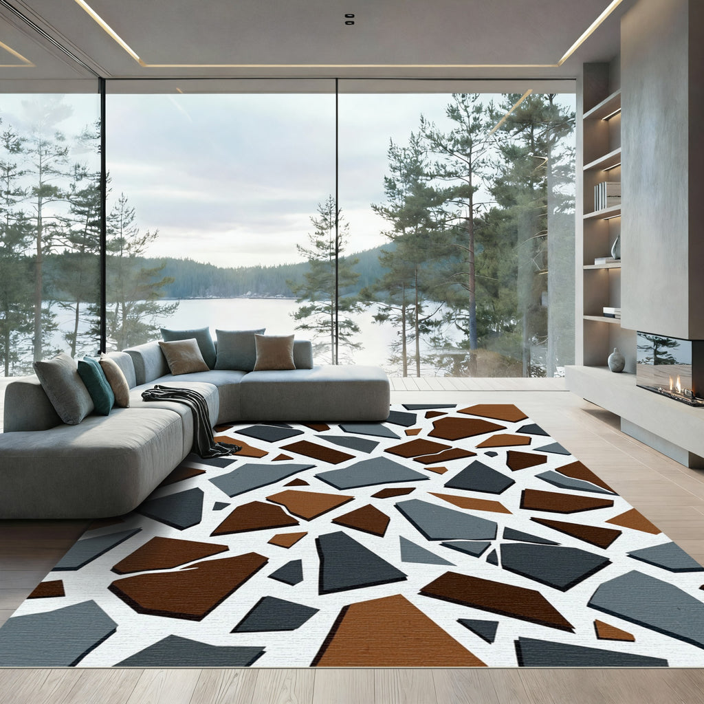 Modern Charcoal Brown Mosaic Fragment Rug