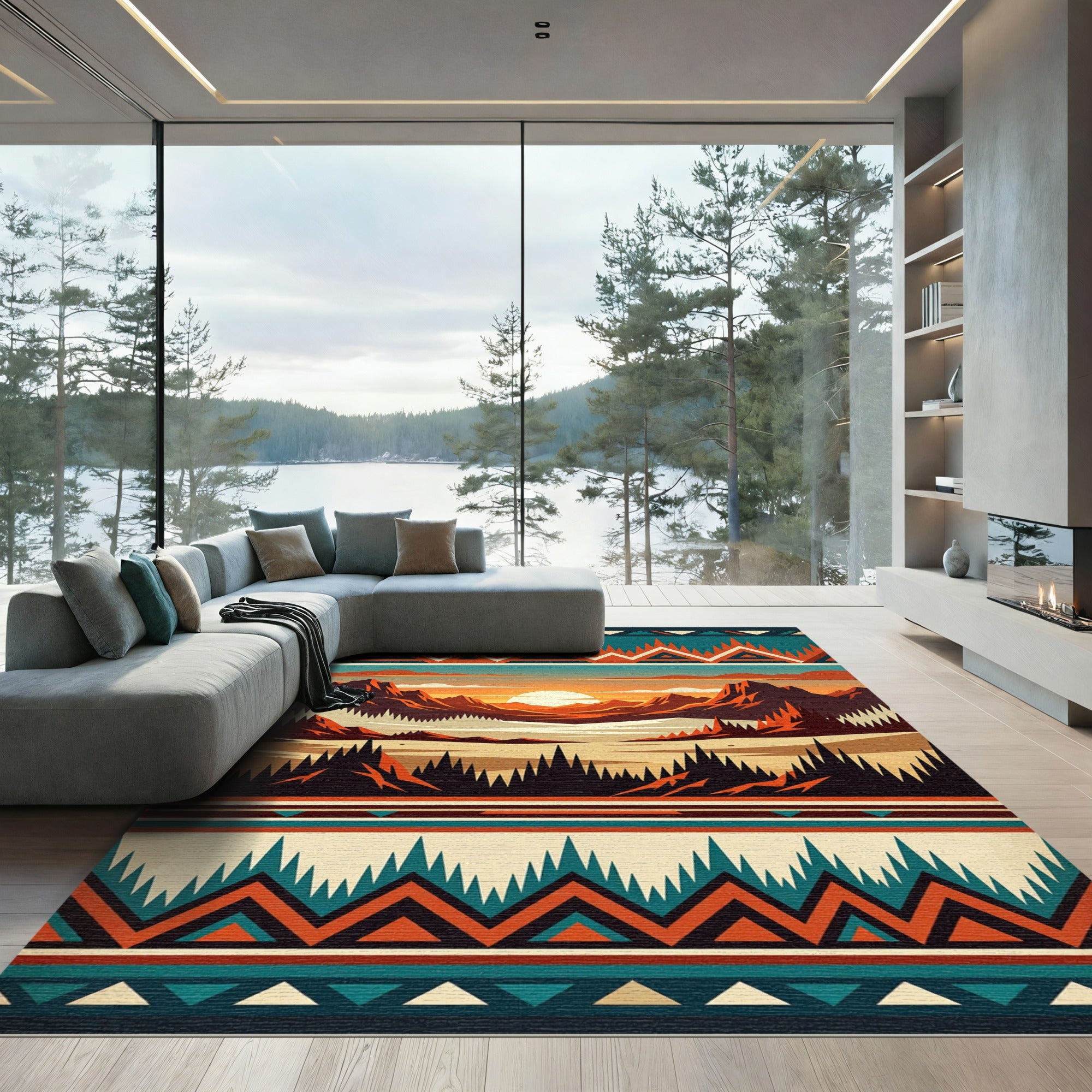 Sunset Mountain Peaks Geometric Southwest Rug