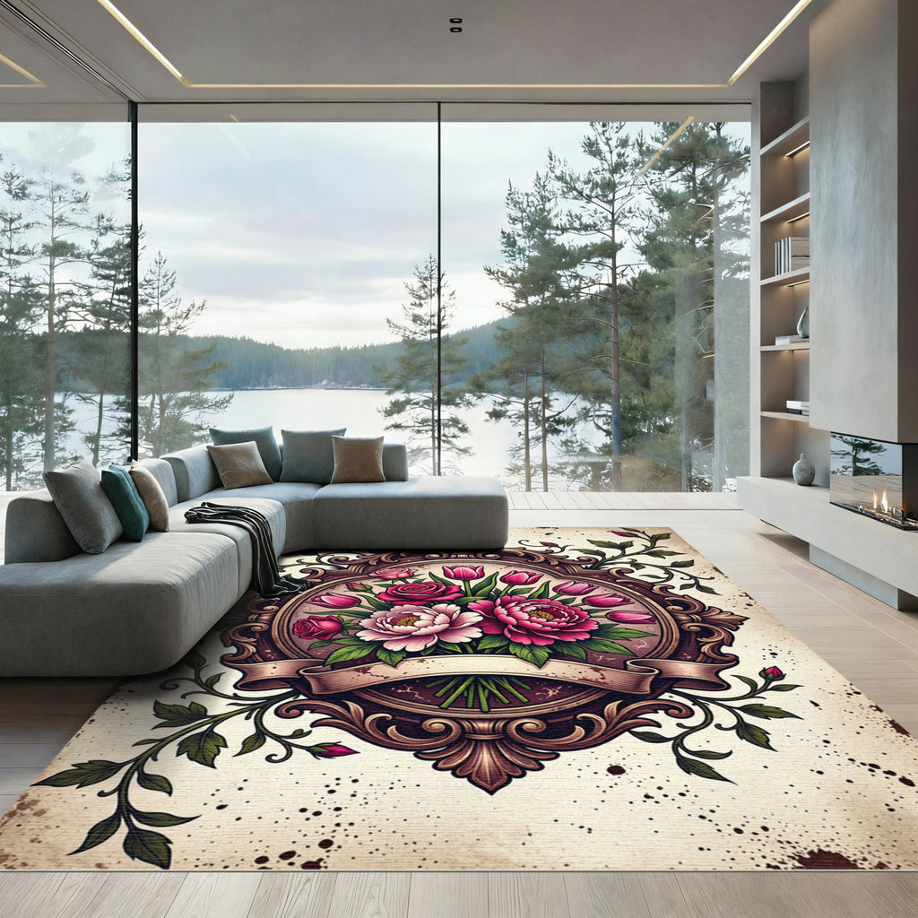 Vintage Floral Bouquet Baroque Medallion Rug