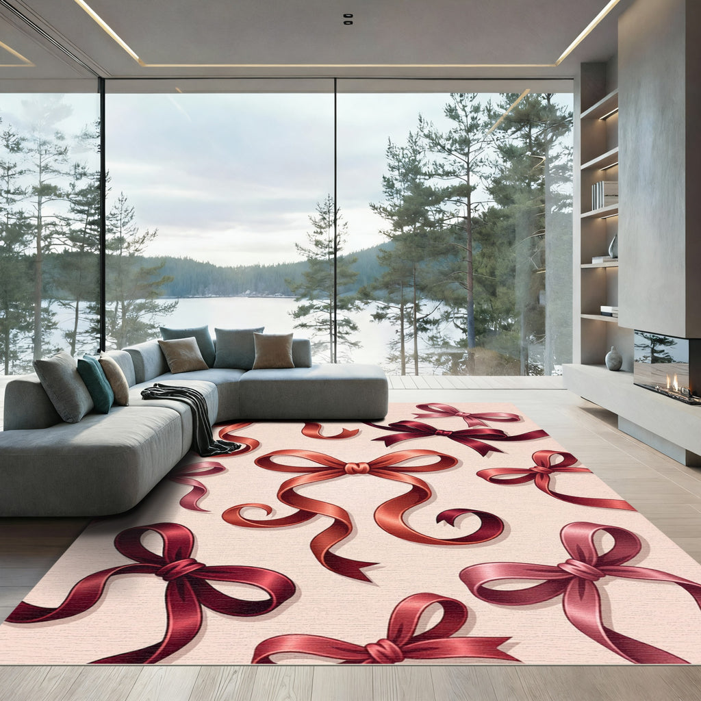 Elegant Burgundy Satin Ribbon Bows Rug