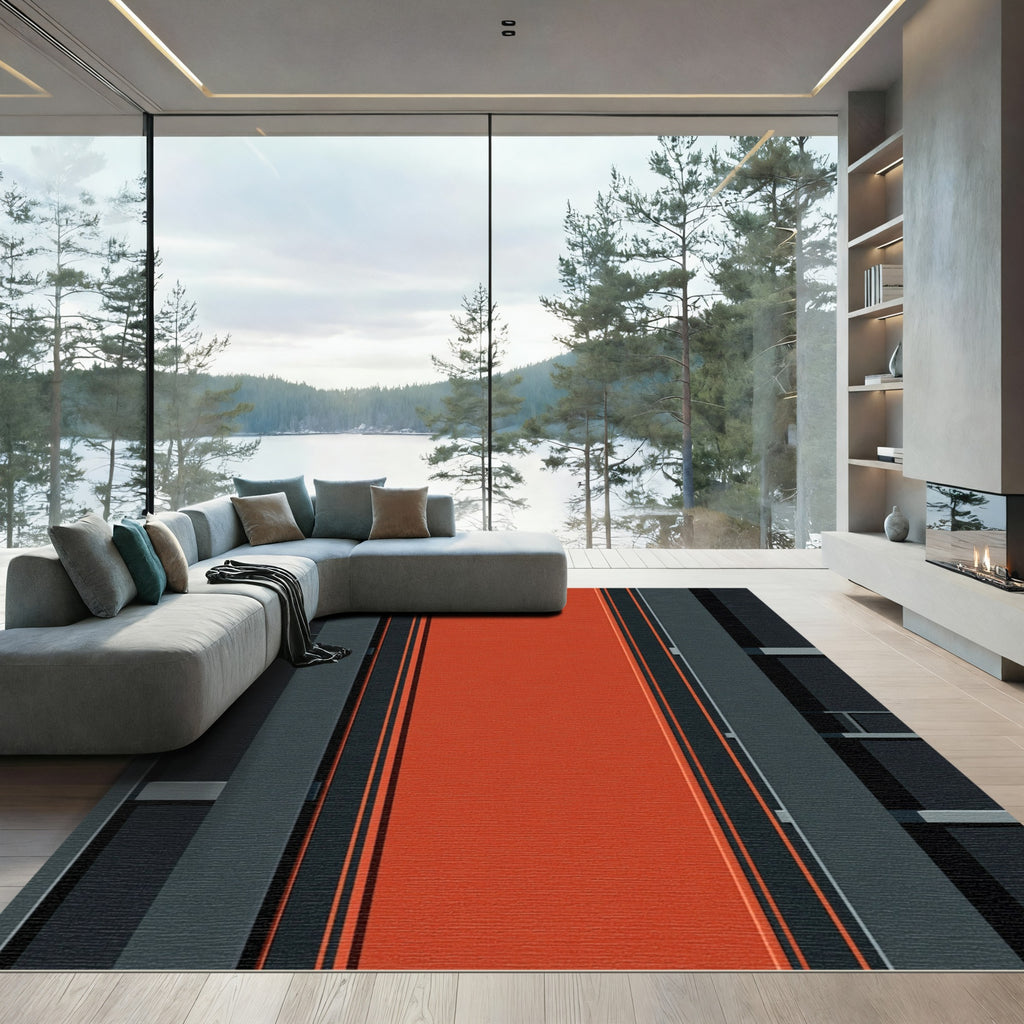 Bold Orange Dark Gray Stripe Rug