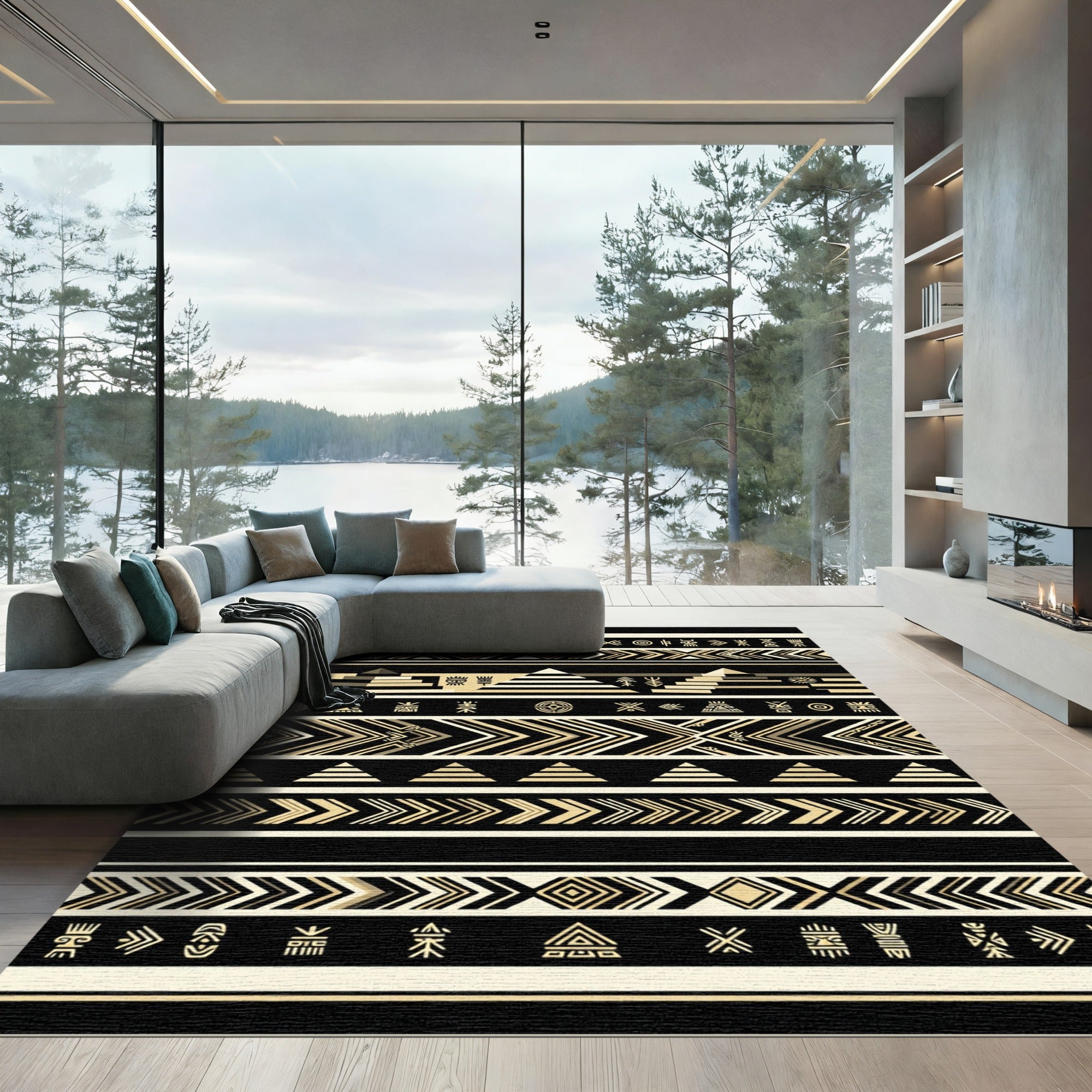 Ancient Egyptian Pyramids Geometric Sun Rug