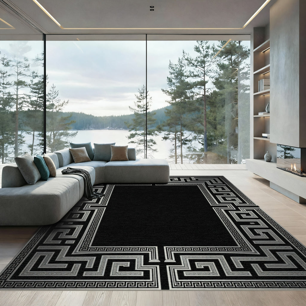 Antique Silver Greek Key Frame Rug