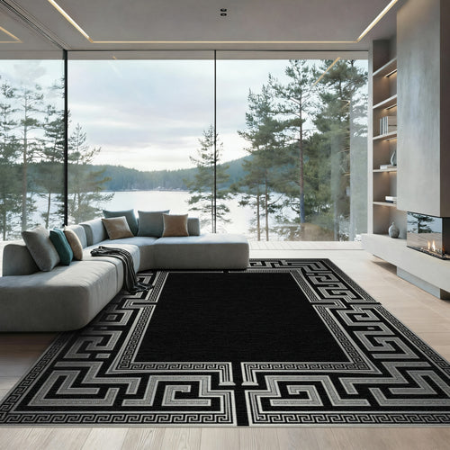 Antique Silver Greek Key Frame Rug