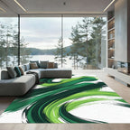 Vibrant Abstract Emerald Swirl Echo Rug
