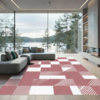 Blush Pink Checkered Geometric Grid Rug