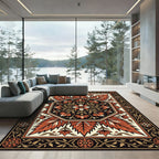 Crimson Floral Octagon Border Rug