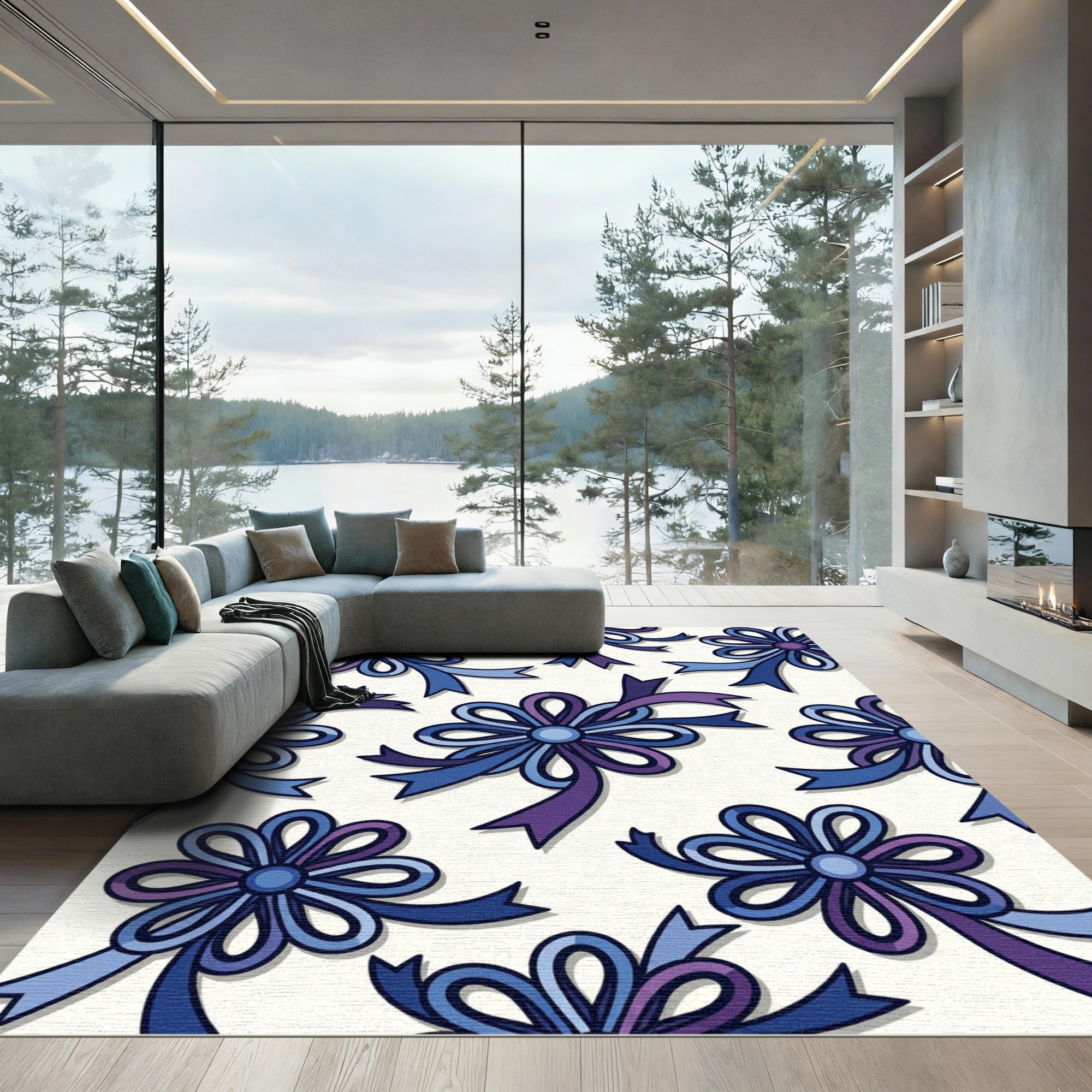 Blue and Purple Decorative Bows Rug