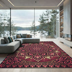 Crimson Floral Mandala Circular Ornament Rug