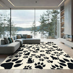 Whimsical Black Silhouette Cat Paw Rug