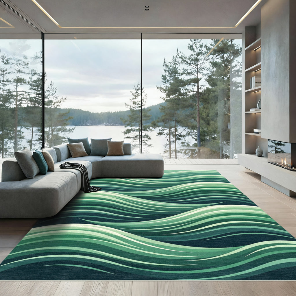 Ethereal Sage Green Flowing Wave Rug
