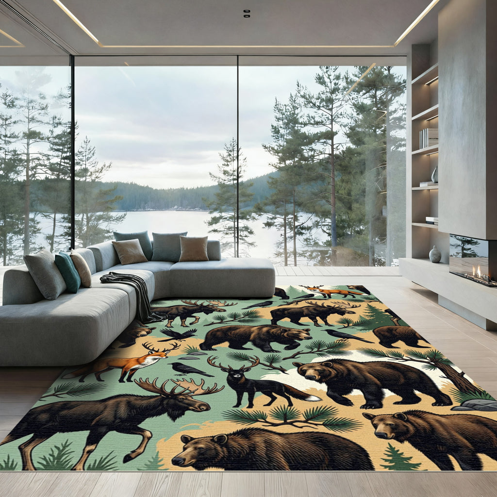 Rustic Woodland Wildlife Forest Creatures Rug