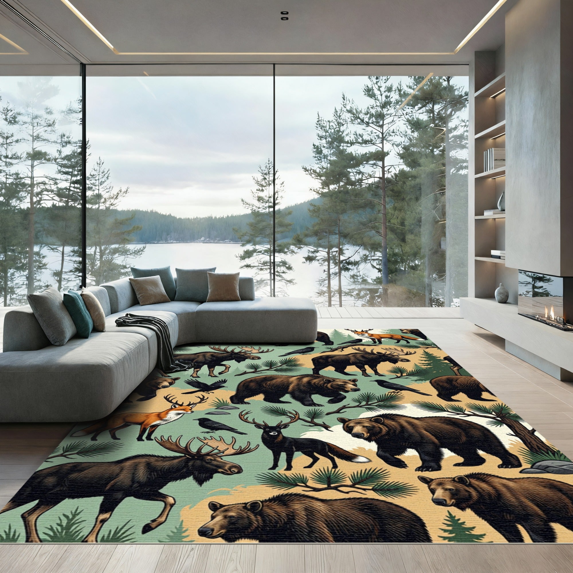 Rustic Woodland Wildlife Forest Creatures Rug