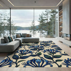 Art Nouveau Blue Honeysuckle Floral Scroll Rug