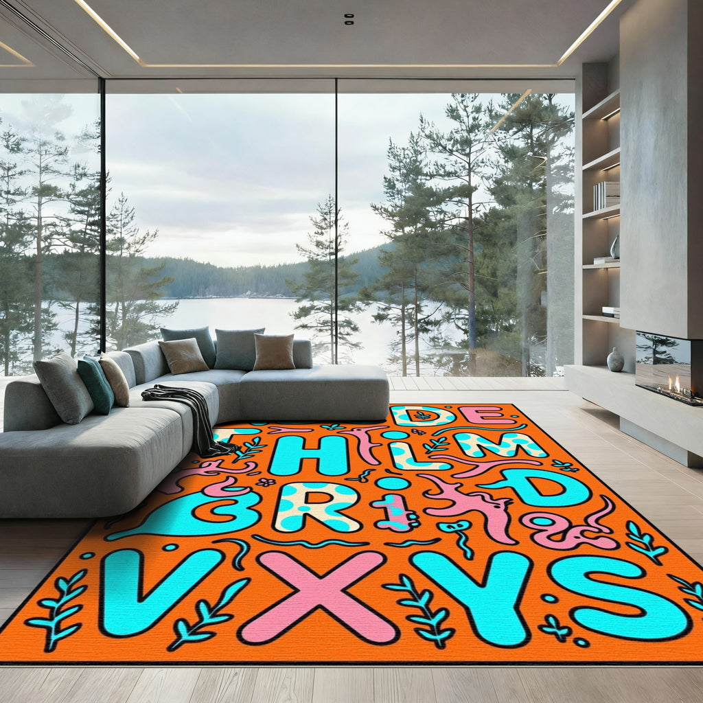 Whimsical Alphabet Dots Organic Shapes Rug