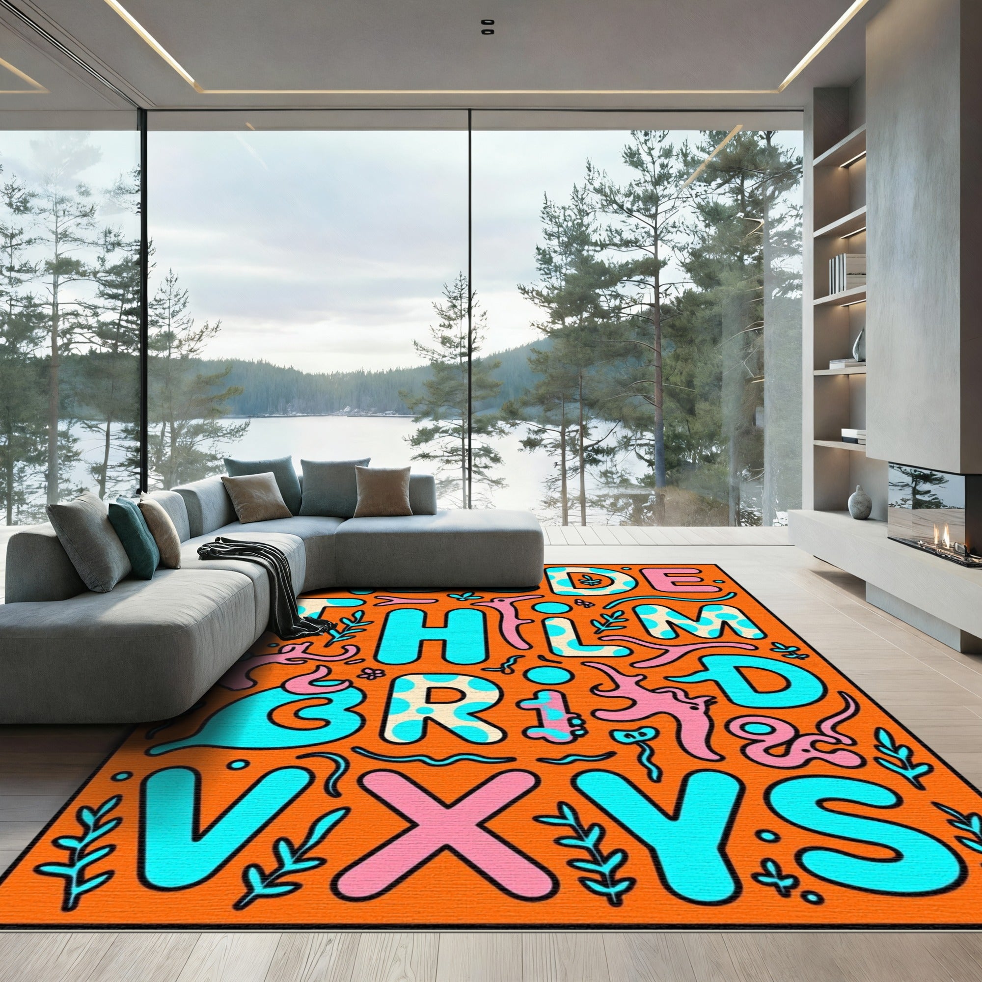 Whimsical Alphabet Dots Organic Shapes Rug