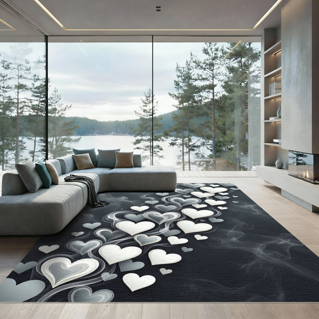 Ethereal Floating Hearts in Smoky Gray Rug