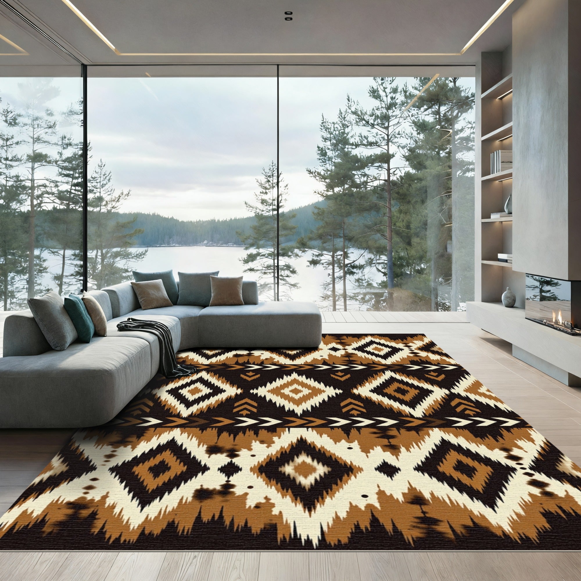 Earthy Brown Tribal Geometric Diamond Rug