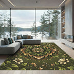 Elegant Sage Green Floral Mandala Rug