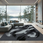 Monochrome Abstract Swirl Brushstroke Rug