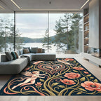 Coral Cherub Floral Heart Swirls Rug